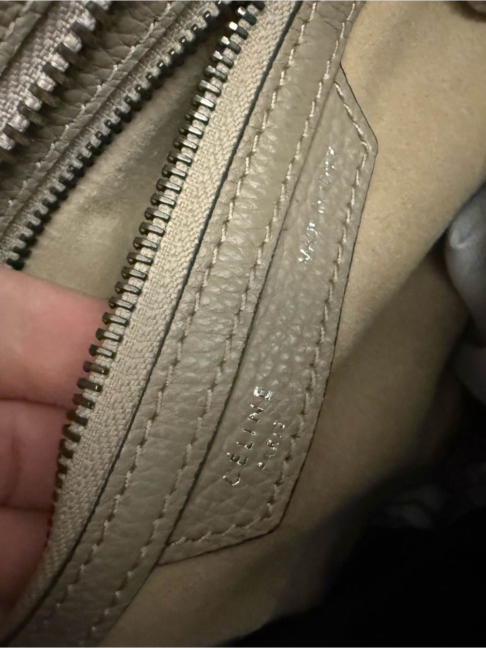 Celine Taupe Leather Structured Tote Bag with Front Zip Pocket - Picture 3 of 4